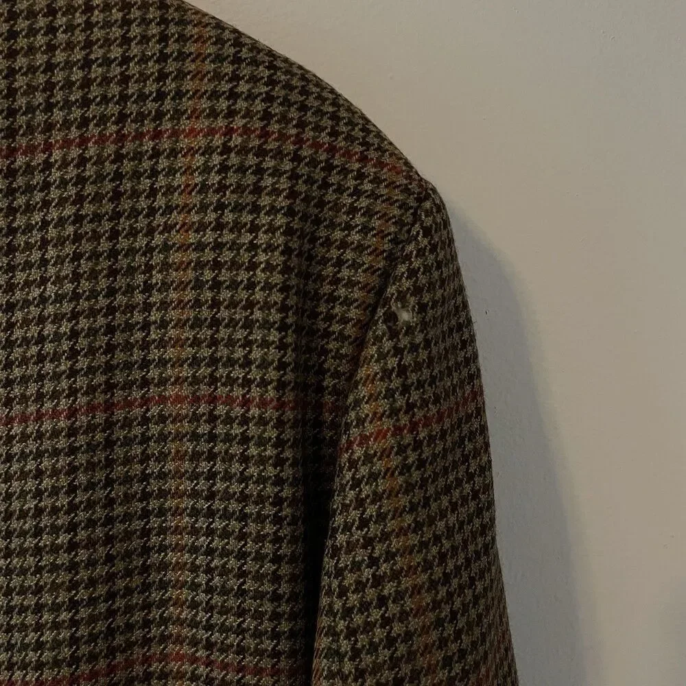 Vintage J Crew Oarsman Houndstooth Blazer Brown Wool 42